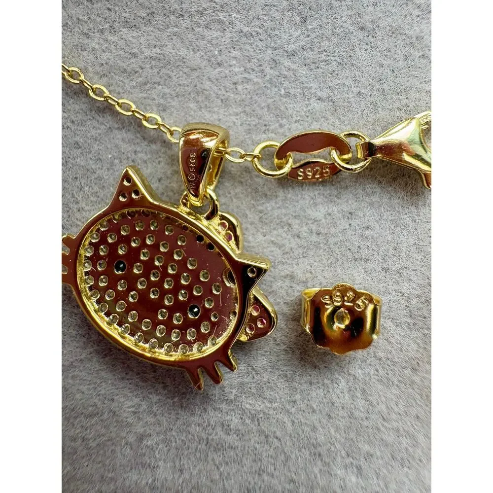 Hello Kitty Moissanite Necklace & Earring Set - Vermeil over 925 - Picture 4 of 7